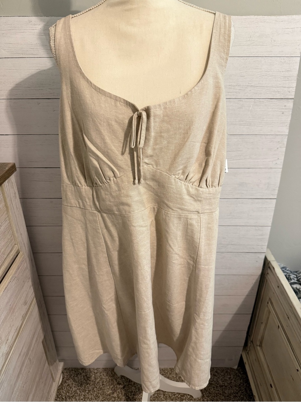 Old Navy Beige Linen-Blend Scoop Neck Summer Dress